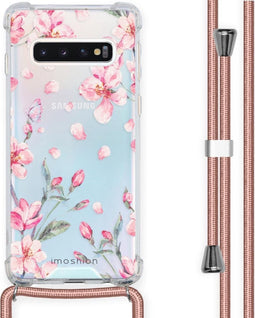 iMoshion Hoesje Geschikt voor Samsung Galaxy S10 Hoesje Met Koord - iMoshion Design Hoesje met Koord - Roze / Transparant / Blossom Watercolor