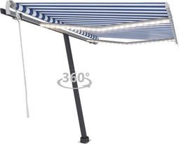 vidaXL - Luifel - handmatig - uittrekbaar - met - LED - 300x250 - cm - blauw - en - wit