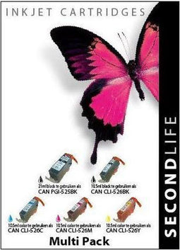 SecondLife Canon 525/526 - Multipack - Zwart Cyaan Magenta Geel Foto Zwart (5 stuks)