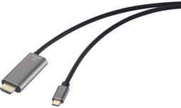 Renkforce RF-6409790 - USB-C naar HDMI Adapterkabel - 3840 x 2160 @ 144 Hz - Grijs Zwart