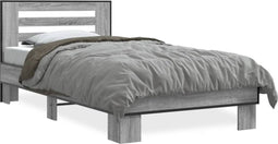 vidaXL - Bedframe - bewerkt - hout - en - metaal - grijs - sonoma - eiken - 100x200 - cm
