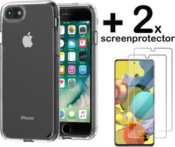 Hoesje Geschikt voor iPhone SE 2020 en iPhone SE 2022 Hoesje Cover Hybride Transparant Siliconen TPU Case + 2 x Screenprotector - Luxe Telefoonhoesje Wallet Case Pasjeshouder PU Leder