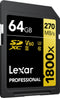 Lexar Professional 1800x - SDXC UHS-II Kaart - 64GB - Lezen 270MB/s Schrijven 180MB/s V60