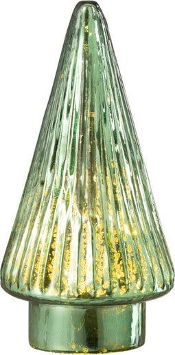 J-Line decoratie kerstboom - glas - groen - small - LED lichtjes - kerstversiering