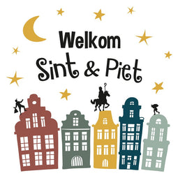 Folat - Raamstickers huizen 'Welkom Sint & Piet' 20 stuks - Welkom Sinterklaas - Sinterklaas versiering - Sinterklaas intocht - Sinterklaas en Piet -sinterklaas Cadeautjes