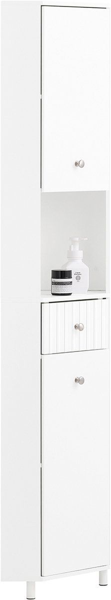 SoBuy BZR193-W - Hoge Badkamerkast - Hoekdesign met Lade & Deuren - Wit