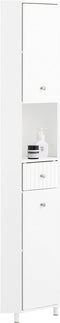 SoBuy BZR193-W - Hoge Badkamerkast - Hoekdesign met Lade & Deuren - Wit
