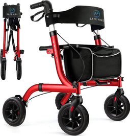 Safe Age® Rollator - Lichtgewicht opvouwbaar - Gevoerde zitting rugleuning - Rood