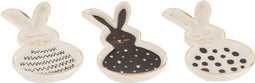 J-Line Konijn schaal - keramiek - zwart & wit & goud - small - 3 stuks