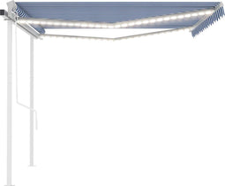 vidaXL - Luifel - automatisch - met - LED - en - windsensor - 4x3 - m - blauw - en - wit