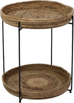 Bijzettafel Industrieel - Rond - Riet - Zwart