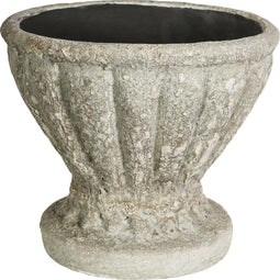 PTMD Rutger grijze keramiek geribbeld wijde pot rond maat in cm: 35 x 35 x 32 - Grijs