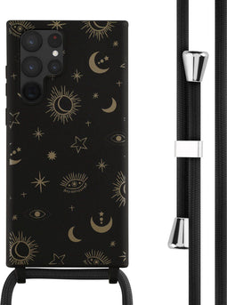 iMoshion Hoesje Geschikt voor Samsung Galaxy S22 Ultra Hoesje Met Koord - iMoshion Siliconen design hoesje met koord - Zwart / Sky Black