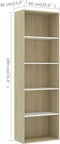 vidaXL - Boekenkast - met - 5 - schappen - 60x30x189 - cm - hout - wit - en - eikenkleur