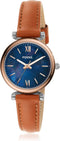 Fossil Carlie Mini - Dameshorloge 28 mm - Bruine leren band - Blauw parelmoer (1 stuk)