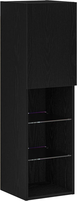 vidaXL - LED - TV-kast - in - Zwart - Eik - 30,5x30x102 - cm - Gelaagd - Hout