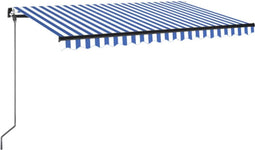 vidaXL - Luifel - handmatig - uittrekbaar - met - LED - 400x350 - cm - blauw - en - wit