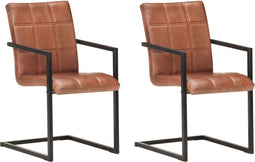 vidaXL - Eetkamerstoelen - 2 - st - echt - leer - bruin