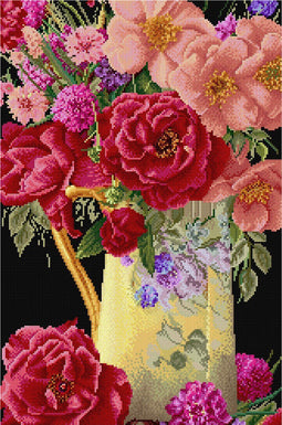 Thea Gouverneur - Borduurpakket met telpatroon - 3019.05 - Voorgesorteerde DMC Garens - Rozen Boeket - Zwart Aida - 24 cm x 34 cm - DIY Kit