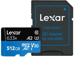 Lexar 633x - microSDXC UHS-I - 512GB - 95MB/s leessnelheid