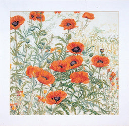Thea Gouverneur - Borduurpakket met telpatroon - 2062A - Voorgesorteerde DMC Garens - Oranje Klaprozen - Aida - 45 cm x 47 cm - DIY Kit