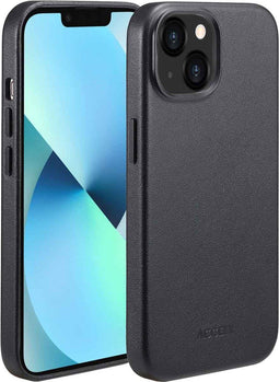 Accezz MagSafe Leather Backcover - iPhone 13 - Echt leer met verhoogde randen - Zwart