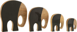J-Line decoratie Olifanten - hout - zwart/donkerbruin - set van 4