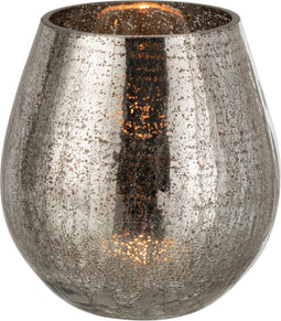 J-Line windlicht Eivorm Craquele - glas - grijs - small
