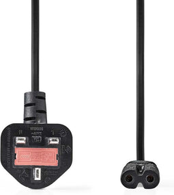Nedis UK-Voedingskabel - UK Male - IEC-320-C7 - 2.00 m - Ja - 2x 0.75 mm² - Koper - Rond - Vernikkeld - UK - PVC - Stekkertype: UK / Type-G - 250 V AC - 3 A - Zwart