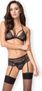 Obsessive BH en Jarretel & String van Kant - Erotische Lingerieset - Maat S/M - Zwart