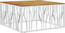 vidaXL - Salontafel - roestvrij - staal - en - massief - acaciahout - zilverkleurig