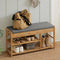 SoBuy FSR47-N - Schoenenbank - 3 planken 2 lades - Bamboe - Grijs kussen - B 90 x D 30 x H 45 cm