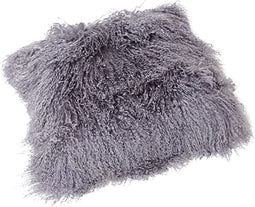 Luxe Mongools Lammerenbont Kussensloop - Echt Suède met Leren Achterkant, 40x40 cm