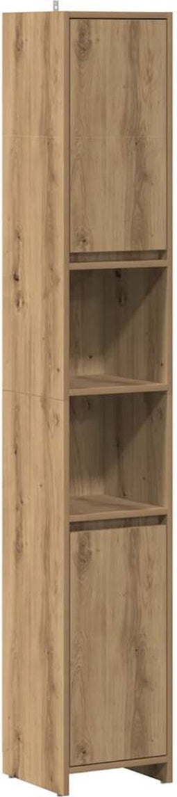 vidaXL - Badkamerkast - 30x30x183,5 - cm - bewerkt - hout - artisanaal - eikenkleur
