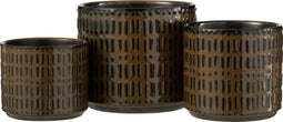 J-Line bloempot Streep - keramiek - zwart/bruin - large - Ø 17 cm