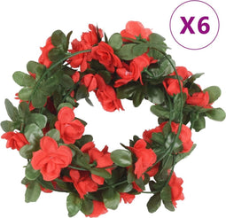 Kerstslingers met bloemen 6 st 250 cm lente rood