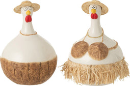 J-Line figuur Kip Kokosnoot - keramiek - wit/naturel - large - 2 stuks