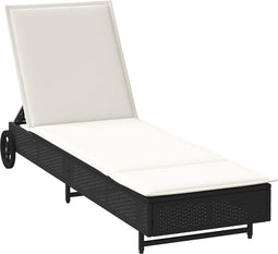 vidaXL - Ligbed - met - wielen - en - kussen - poly - rattan - zwart