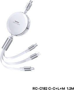 Remax RC-C182 - USB Kabel - 3in1 - USB-C/Micro/Iphone Output - 1.2m - 100W - Wit