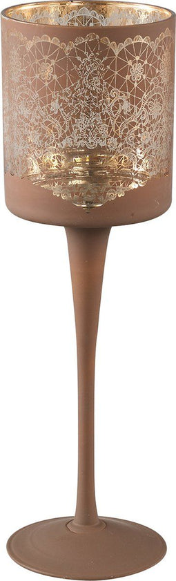 PTMD Windlicht Opix - 9x9x30 cm - Glas - Bruin