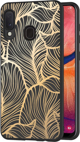 imoshion Hoesje Geschikt voor Samsung Galaxy A20e Hoesje Siliconen - imoshion Design hoesje - Goud / Zwart / Golden Leaves