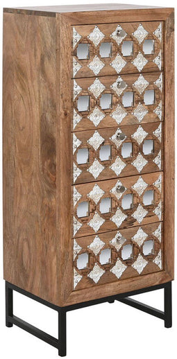 Ladenkast Home ESPRIT Bruin Zwart Zilverkleurig Mangohout Spiegel Indiaas 45 x 35 x 105 cm