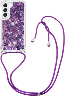 Lunso - Geschikt voor Samsung Galaxy S23 - Telefoonhoes met koord - Glitter Paars