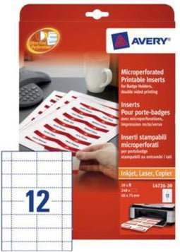 Badgekaart avery l4726-20 40x75mm 240st perf
