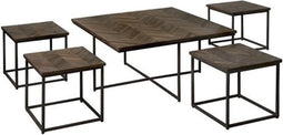 RENEW Via coffeetable set (5) - 90x90x45 40x40x38 - recl. teak wine