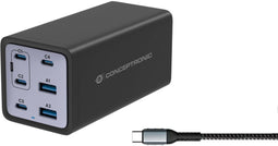 Conceptronic OZUL06BE - Oplader - 200W 6-Port GaN USB PD 140W Single-Port Output USB-C x 4 USB-A x 2 QC 3.0 PPS PD 3.1 - Zwart
