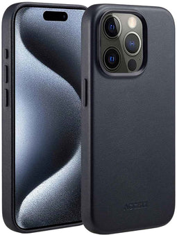 Accezz MagSafe Leather Backcover iPhone 15 Pro - Echt leer - Zwart