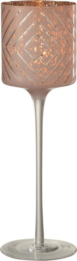 J-Line theelichthouder op voet Zigzag - glas - zalm - large