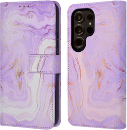 imoshion Hoesje Geschikt voor Samsung Galaxy S24 Ultra Hoesje Met Pasjeshouder - imoshion Design Bookcase smartphone - Meerkleurig / Purple Marble
