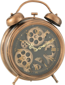 J-Line klok Wekker Romeinse Cijfers Tandwielen - metaal - brons - medium - Ø 33 cm